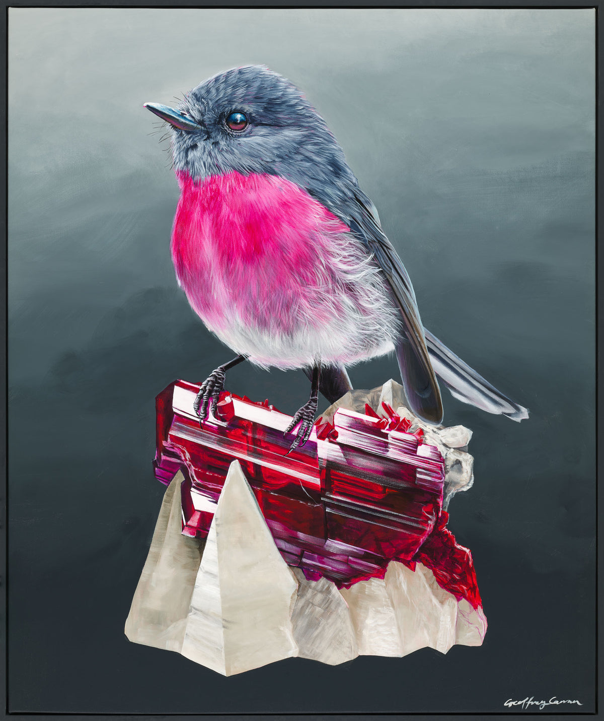 Rose Robin on Rhodonite and Quartz