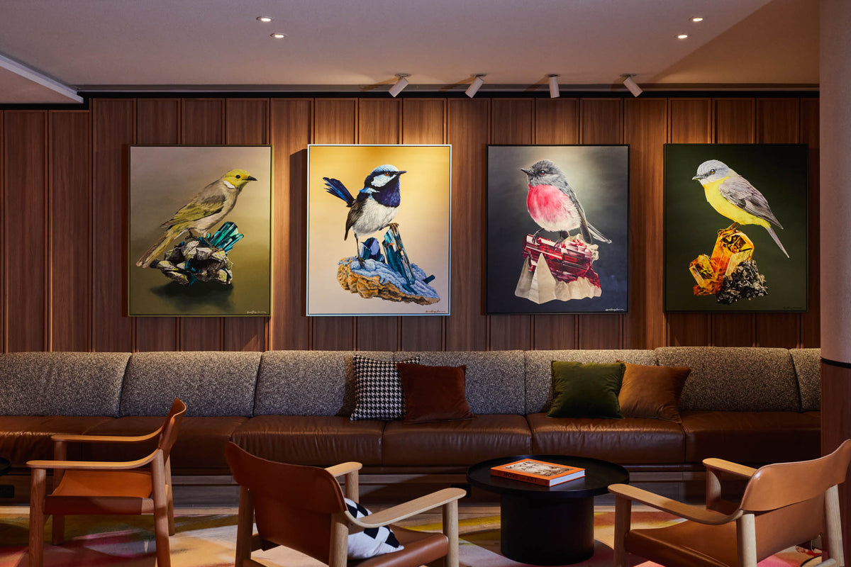 &#39;Spectra&#39; Canvas prints- White-plumed Honeyeater on Vivianite Pegmatites