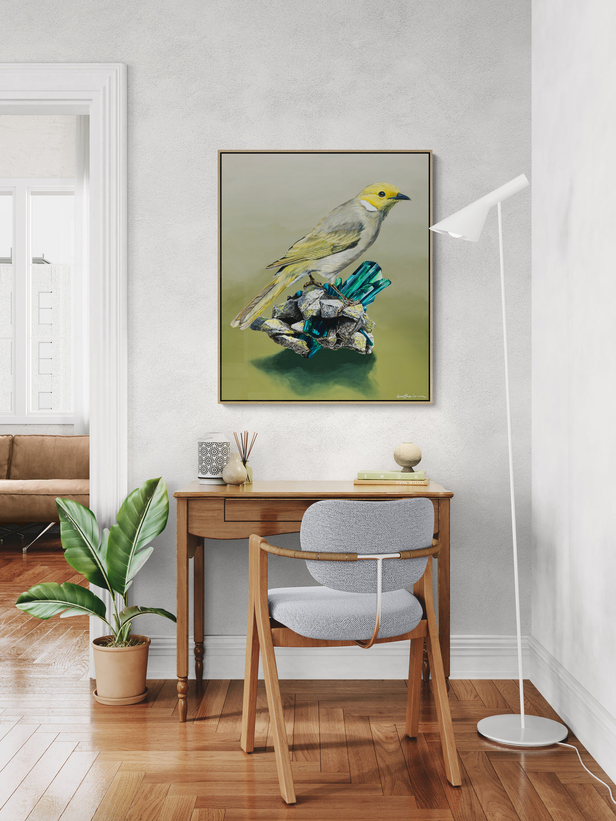 &#39;Spectra&#39; Canvas prints- White-plumed Honeyeater on Vivianite Pegmatites