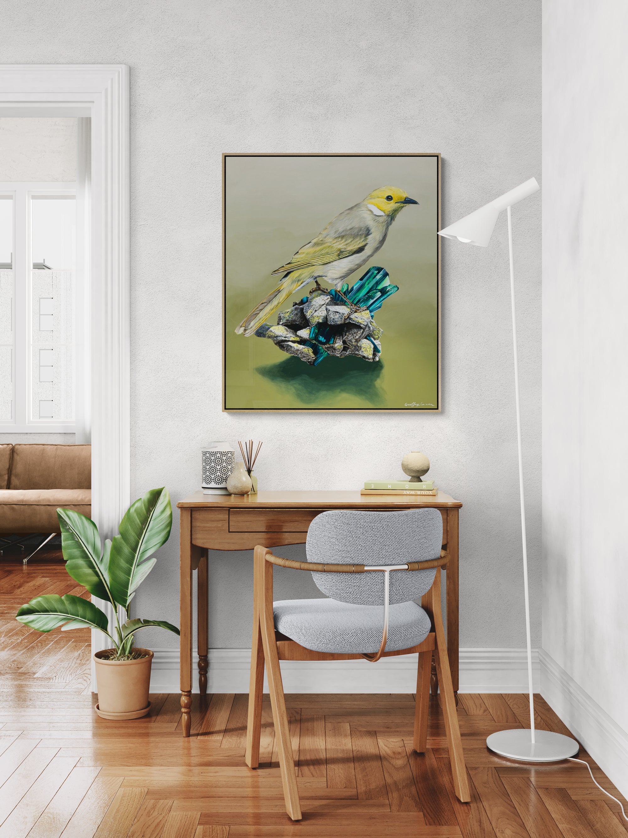 'Spectra' Canvas prints- White-plumed Honeyeater on Vivianite Pegmatites